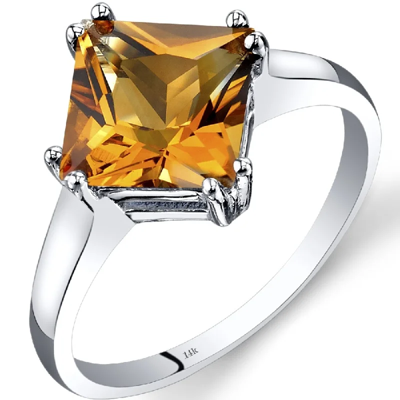 wedding rings for couples -14k White Gold 2.25ct Citrine Solitaire Ring