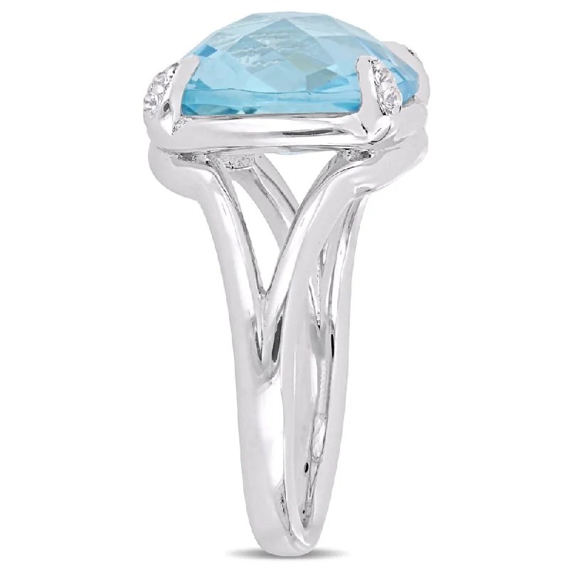 heart diamond rings for women -Miadora Sterling Silver Sky-Blue Topaz and White Topaz Split Shank Cocktail Ring