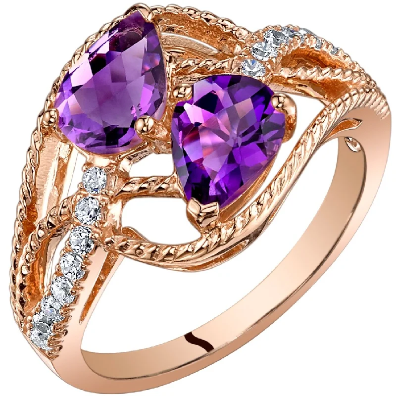 eternity diamond wedding rings -14k Rose Gold 1.41ct Amethyst and Cubic Zirconia Ring