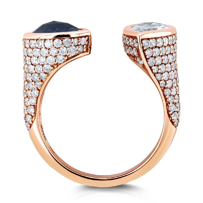 personalized rings for women -Kobelli Two Collection 18k Rose Gold Certified 3 7/8ct TDW Black and White Pear Diamond, Bezel and Pave Open Cuff Ring - Size 7