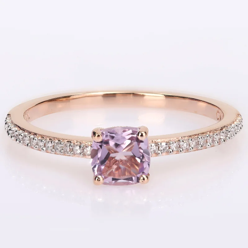 fashion rings for women -Miadora 10k Rose Gold Cushion-cut Rose de France and 1/10ct TDW Diamond Birthstone Ring