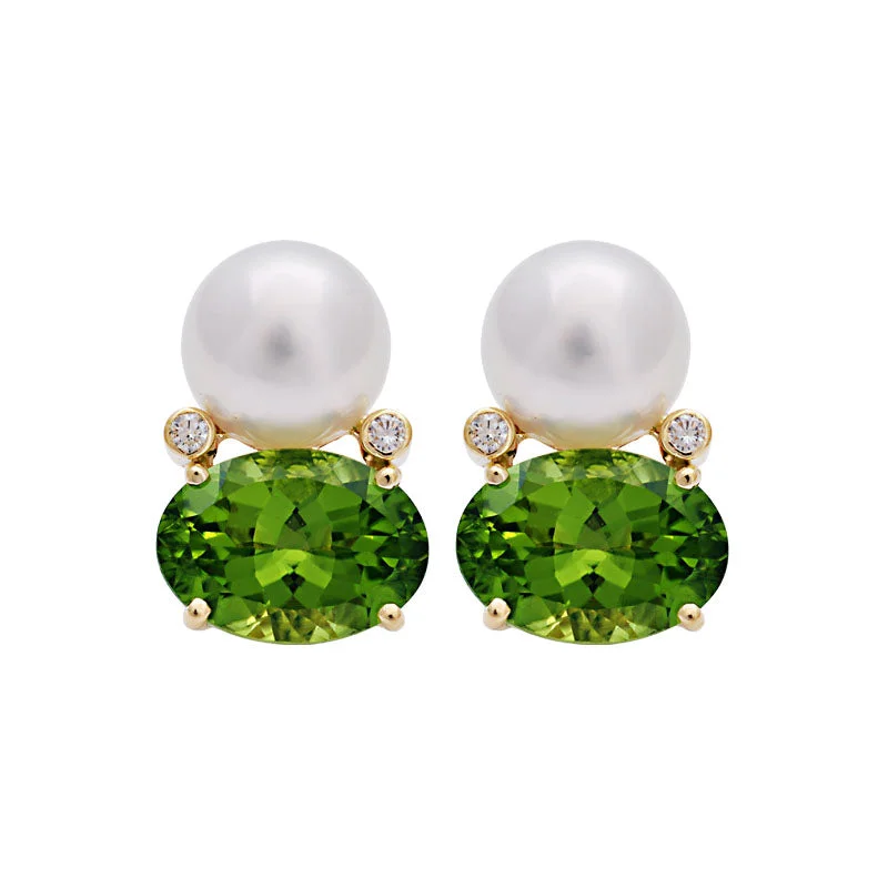 sparkling earrings for women -Earrings-Peridot, South Sea Pearl and Diamond