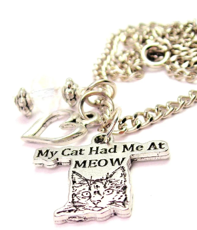 bridal necklaces for women -My Cat Had Me At Meow Necklace with Small Heart