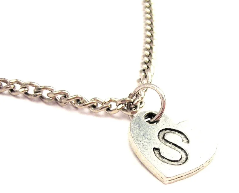 delicate necklaces for women -Heart Shaped Initial S Single Charm Necklace