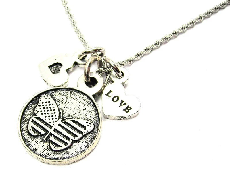 multi-strand necklaces for women -American Flag Butterfly Circle Stainless Steel Rope Chain Necklace