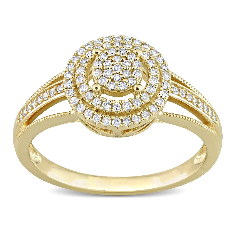 adjustable rings for women -Miadora 1/4ct TDW Diamond Double Halo Split Shank Ring in 10k Yellow Gold