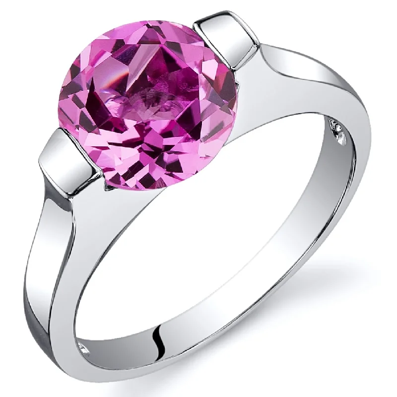 chunky rings for women -Sterling Silver 2.75 ct Created Pink Sapphire Solitaire Ring