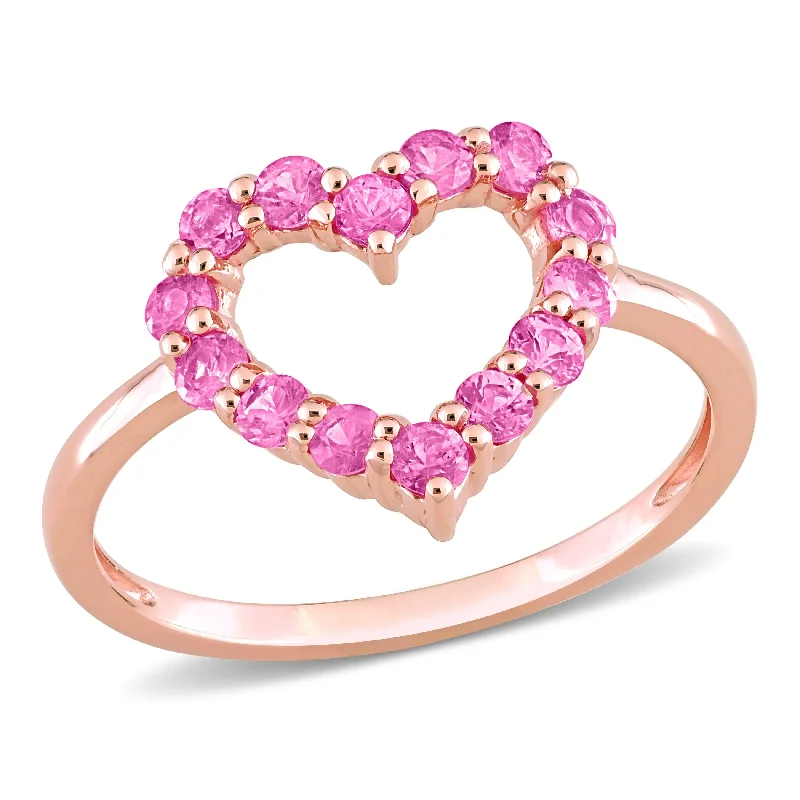 vintage diamond rings -Miadora 4/5ct TGW Pink Sapphire Heart Ring in 10k Rose Gold