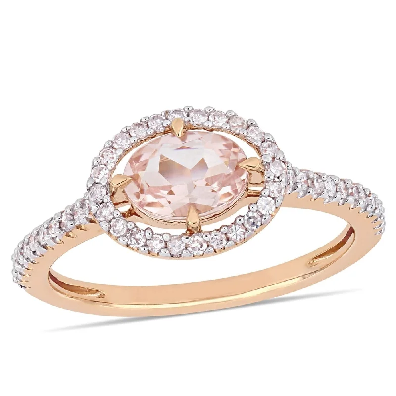 promise rings for women -Miadora 14k Rose Gold Morganite and 1/4ct TDW Diamond Floating Oval Halo Ring