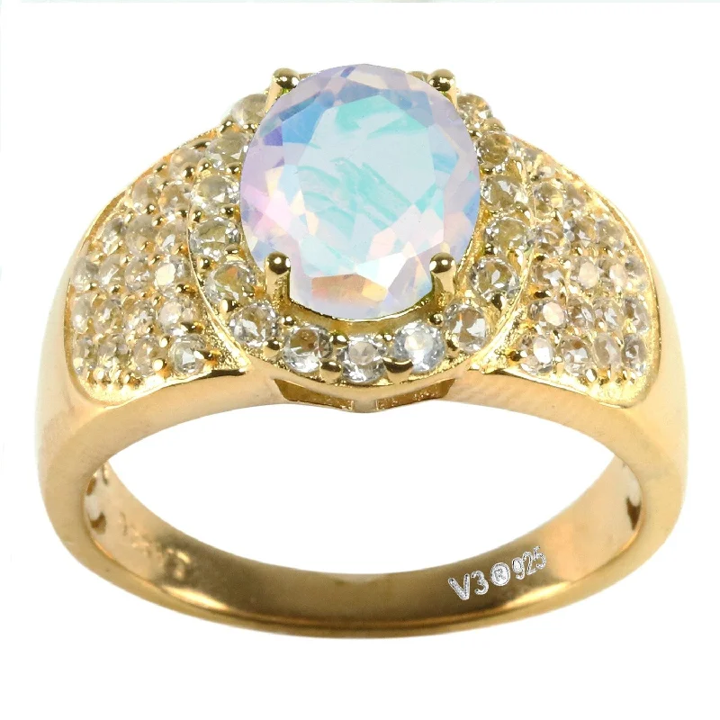 custom rings for women -Gold Over Sterling Silver with Mercury Opal Topaz and White Topaz Ring