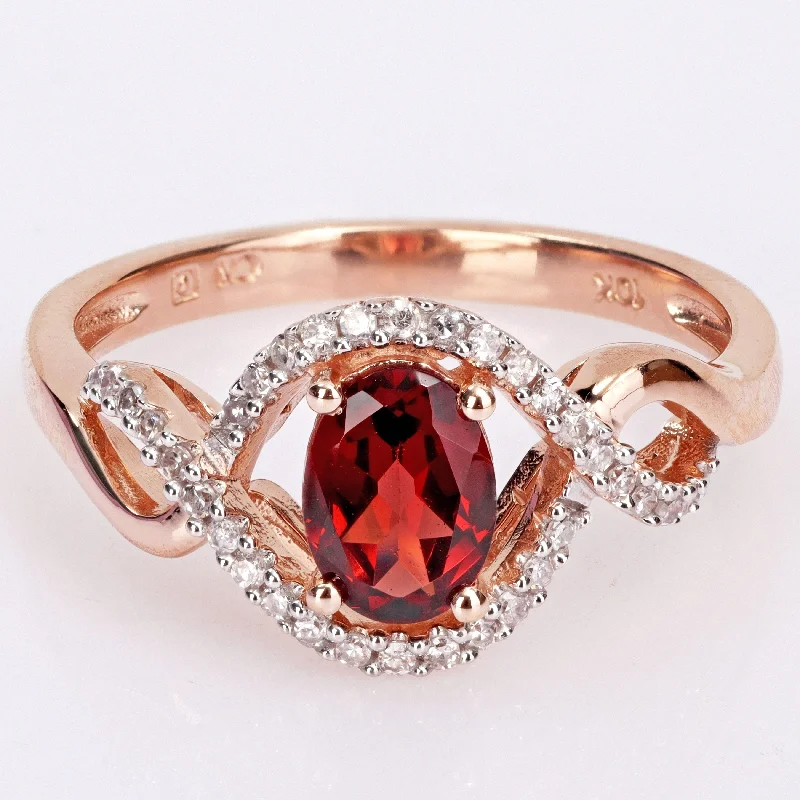 fashion rings for women -Miadora 10k Rose Gold Garnet and 1/6ct TDW Diamond Halo Infinity Ring