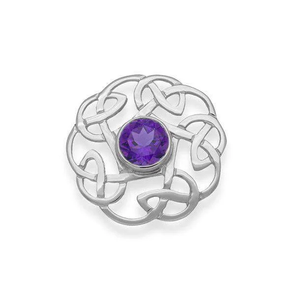 Silver or Gold Celtic Brooch with Amethyst, Citrine or Smoky Quartz - CB62