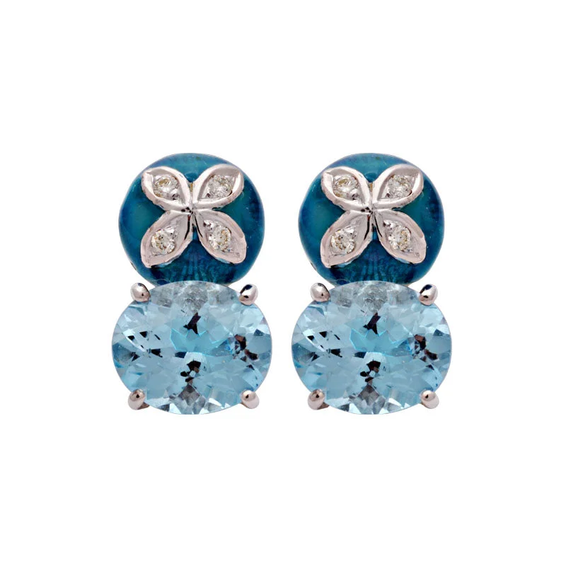 moonstone earrings for women -Earrings-Blue Topaz and Diamond (Enamel)