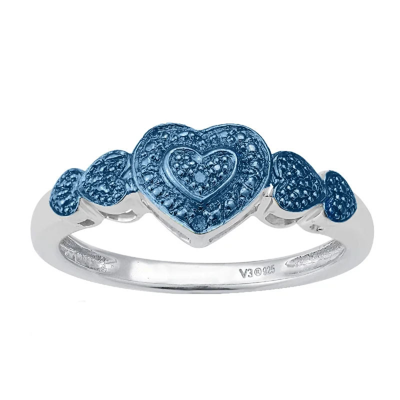 gold rings for women -Sterling Silver with Natural Blue Diamond Heart Shape Promise Ring