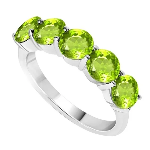 anniversary rings with gemstones -Sterling Silver with Natural Peridot Five Stone Ring