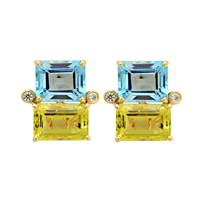 fancy earrings for women -Earrings-Blue Topaz, Lemon Quartz and Diamond