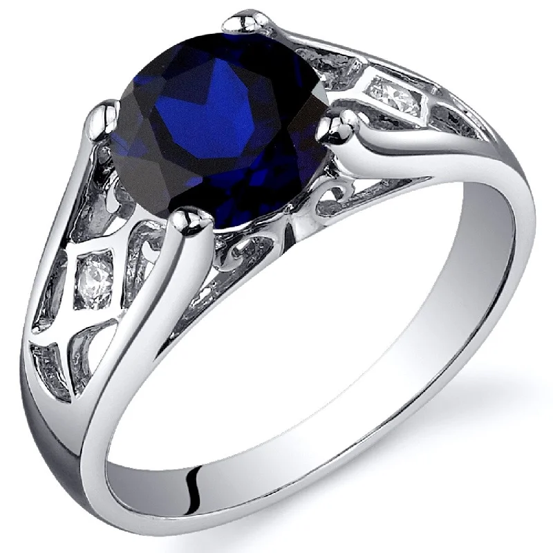 stylish rings for women -Sterling Silver 2 ct Created Sapphire Solitaire Ring