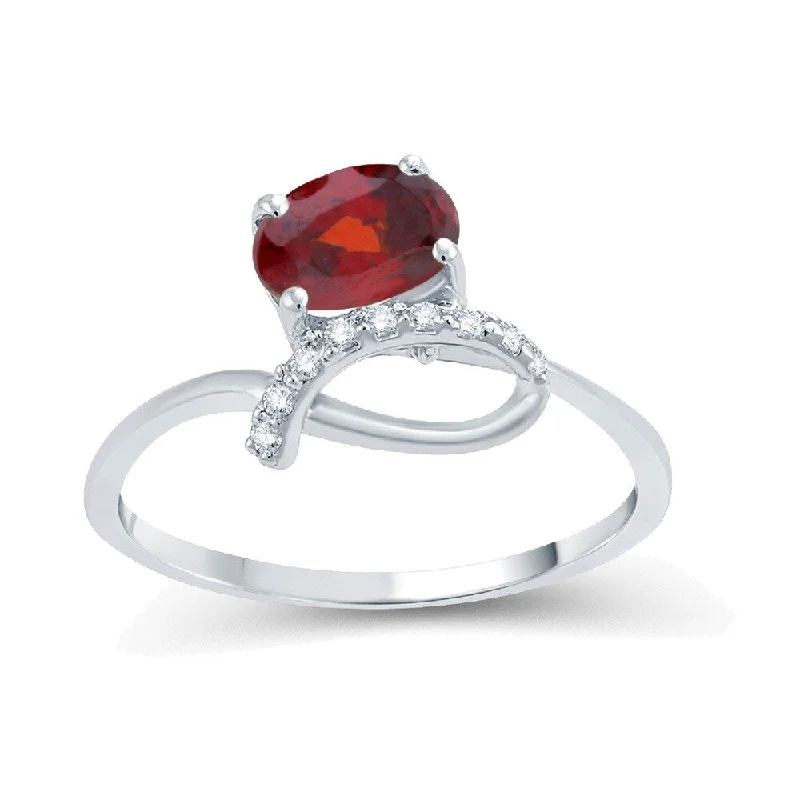 luxury wedding rings -Sterling Silver 1.47ct Garnet and Natural White Zircon Bypass Ring