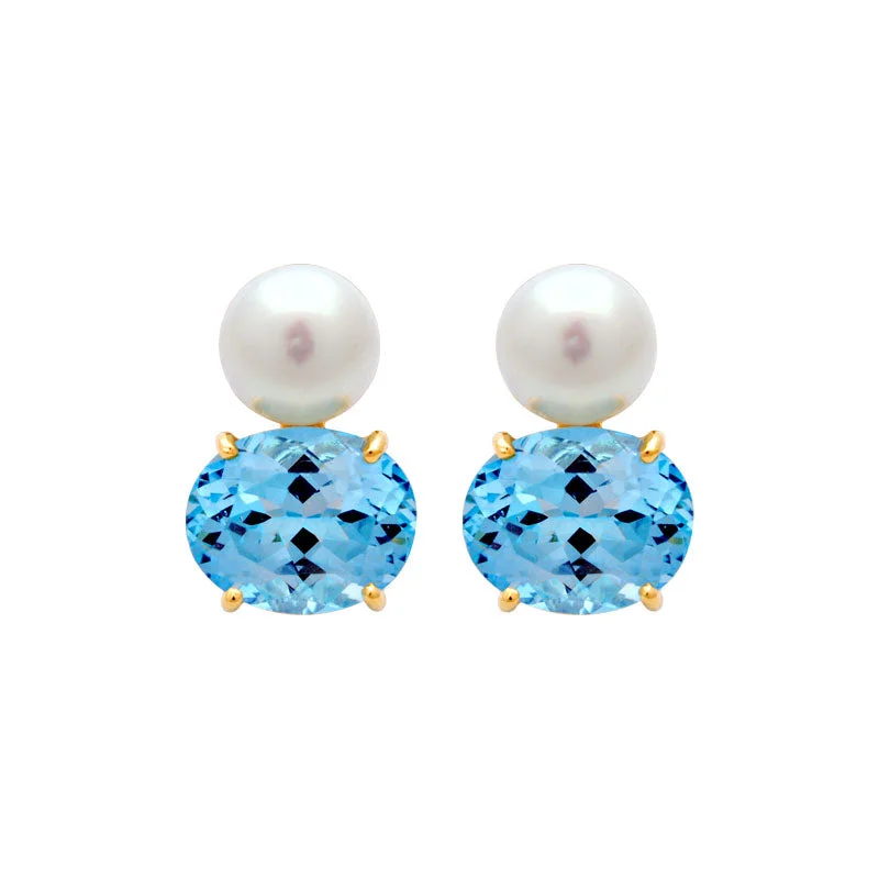 custom earrings for women -Earrings-Blue Topaz and South Sea Pearl