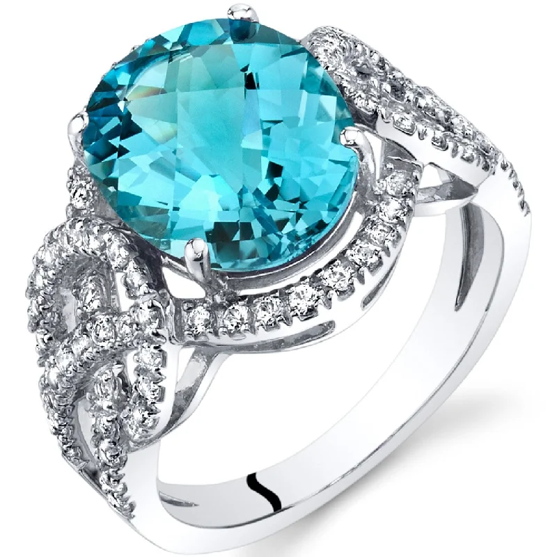 gold plated rings for women -14k White Gold 4.72ct Swiss Blue Topaz and White Topaz Ring