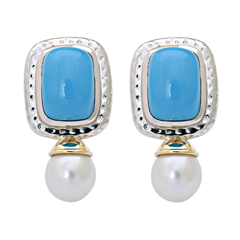 crystal earrings for women -Earrings-Turquoise and South Sea Pearl