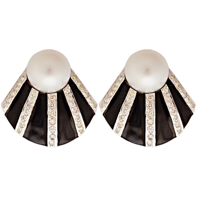 luxury hoop earrings for women -Earrings-South Sea Pearl and Diamond (Enamel)