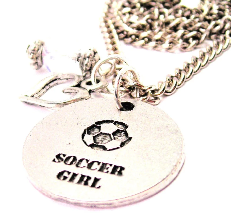 personalized necklaces for women -Soccer Girl Circle Heart And Crystal Necklace