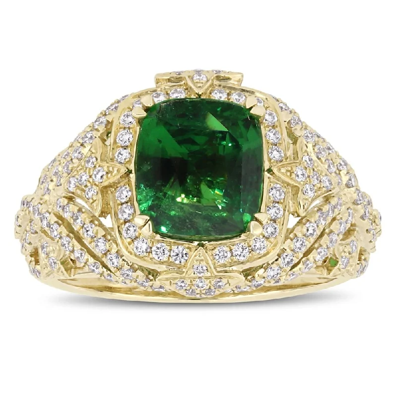 diamond rings for women -Miadora 14k Yellow Gold Tsavorite and 3/4ct TDW Diamond Halo Cluster Cocktail Ring