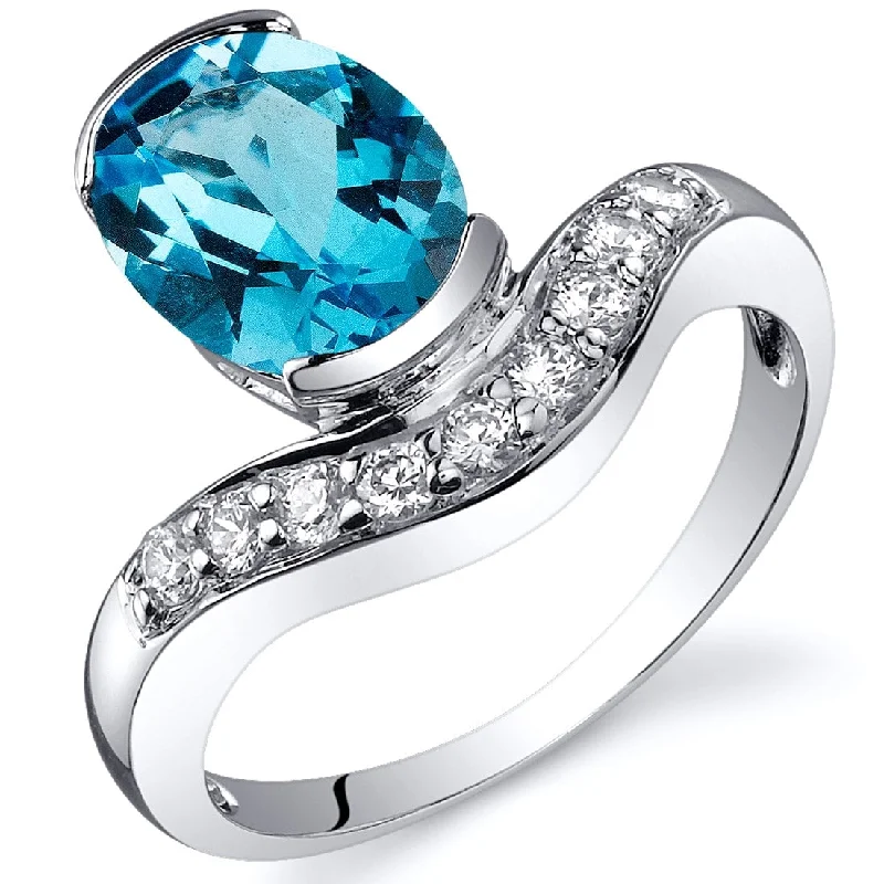 multi-stone rings for women -Sterling Silver 2 ct Swiss Blue Topaz Birthstone Ring