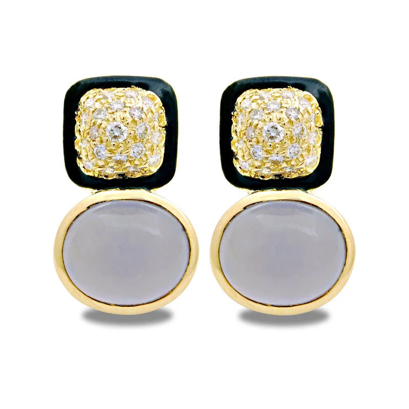 luxury diamond earrings for women -Earrings-Chalcedony and Diamond (Enamel)