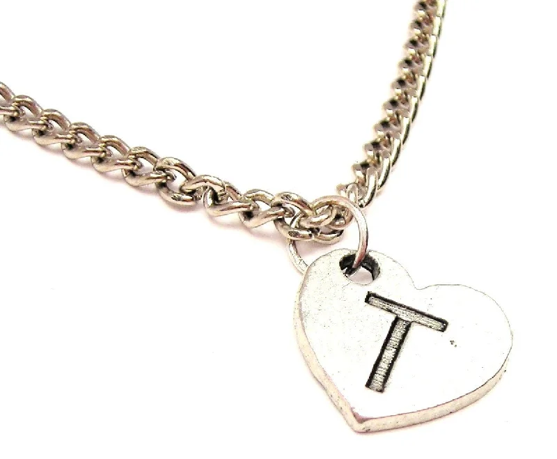 layered gold necklaces for women -Heart Shaped Initial T Single Charm Necklace