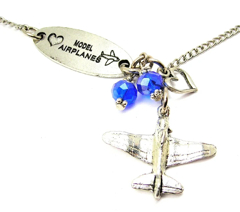 engraved necklaces for women -Love Model Airplanes And Hellcat Fighter Plane Lariat Necklace