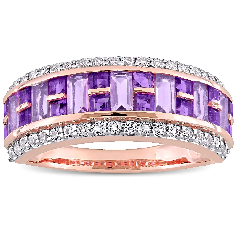 mixed metal rings for women -Miadora 10k Rose Gold African-Amethyst Rose de France and White Topaz Mosaic Semi-Eternity Ring