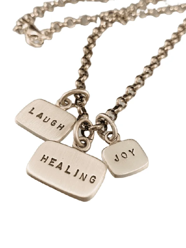 jewelry sets with necklaces -18” Sterling Silver Healing Laugh Joy Tag Charm Necklace