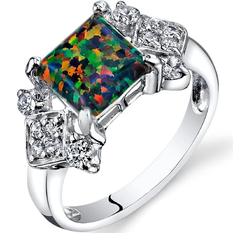 anniversary rings with diamonds -Sterling Silver 1 ct Black Opal Ring