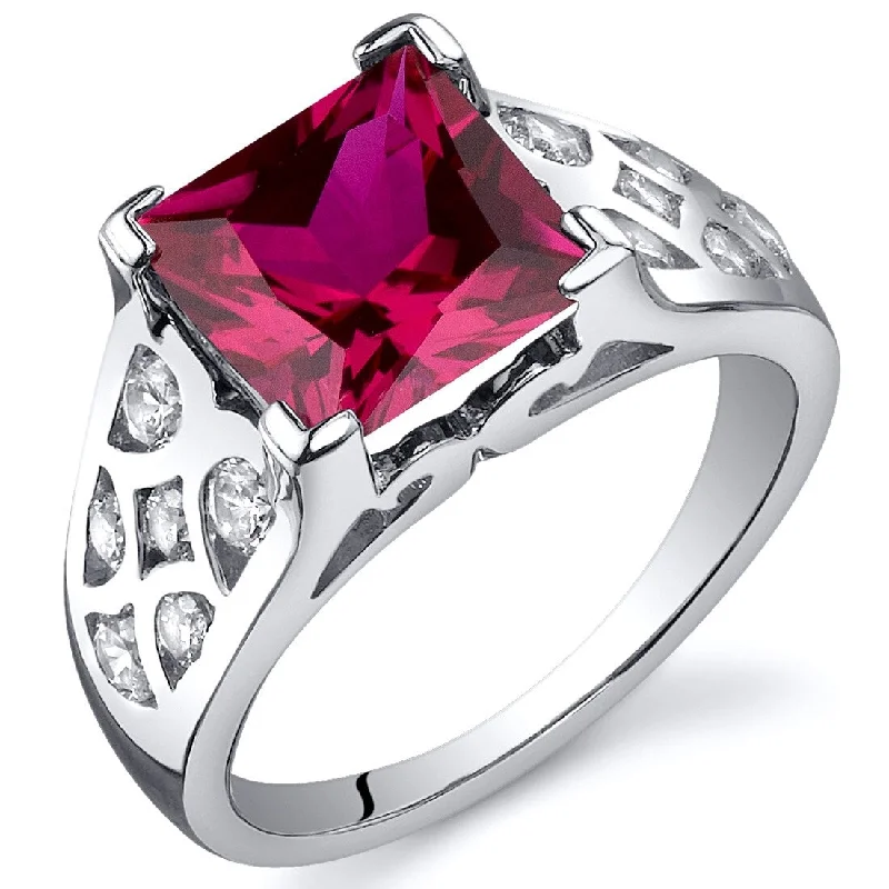 emerald rings for women -Sterling Silver 3.25 ct Created Ruby Birthstone Ring