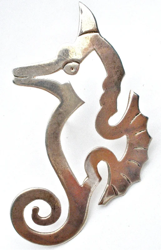 Taxco Seahorse Pendant Brooch Pin Sterling Silver