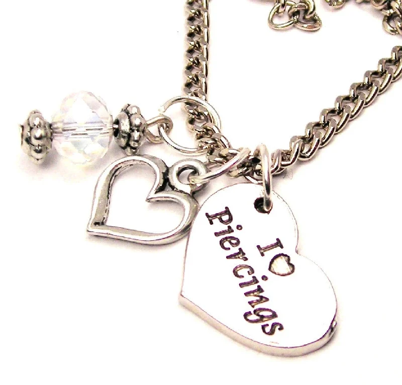 luxury necklaces for brides -I Love Piercings Heart Necklace with Small Heart