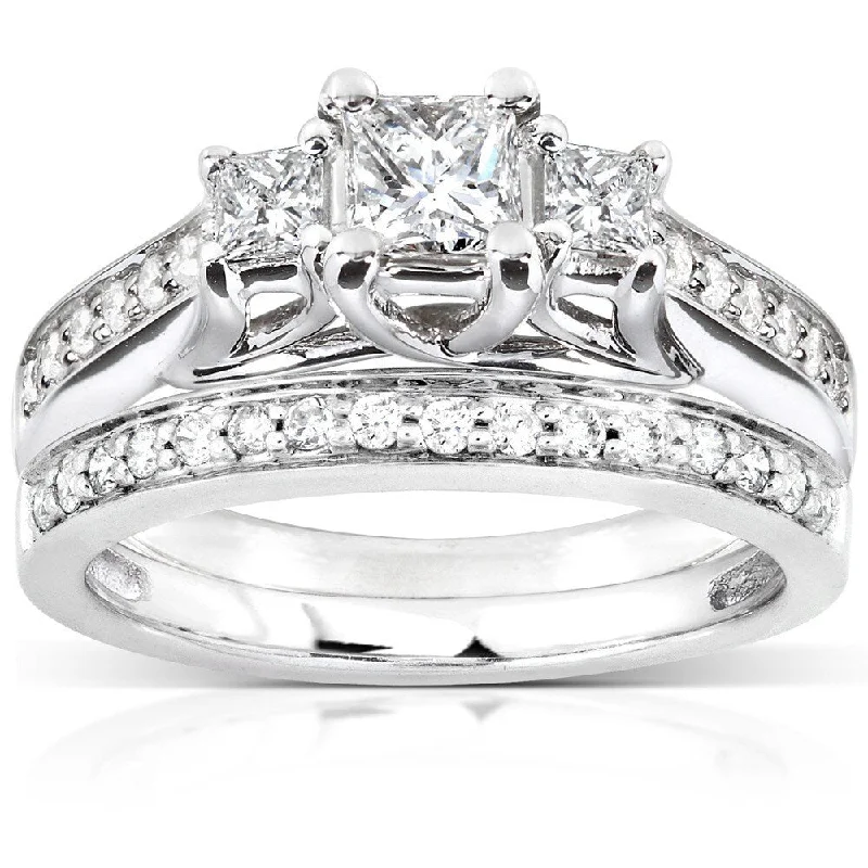 statement rings for women -Annello by Kobelli 14k White Gold 4/5ct TDW Diamond Bridal Ring Set