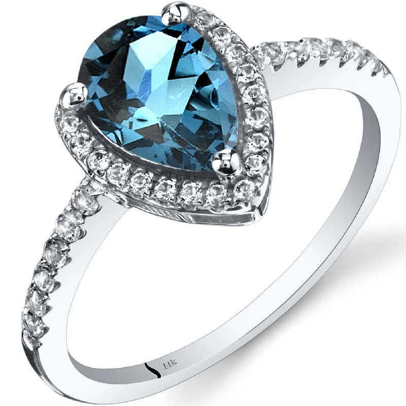 luxury diamond wedding rings -14k White Gold 1.79ct London Blue Topaz and White Topaz Ring