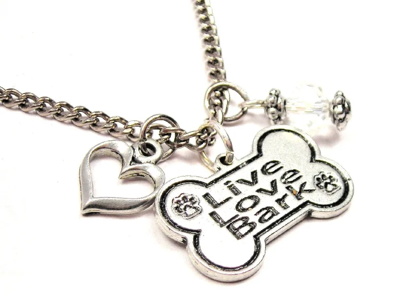 elegant chain necklaces for women -Live Love Bark Bone Necklace with Small Heart