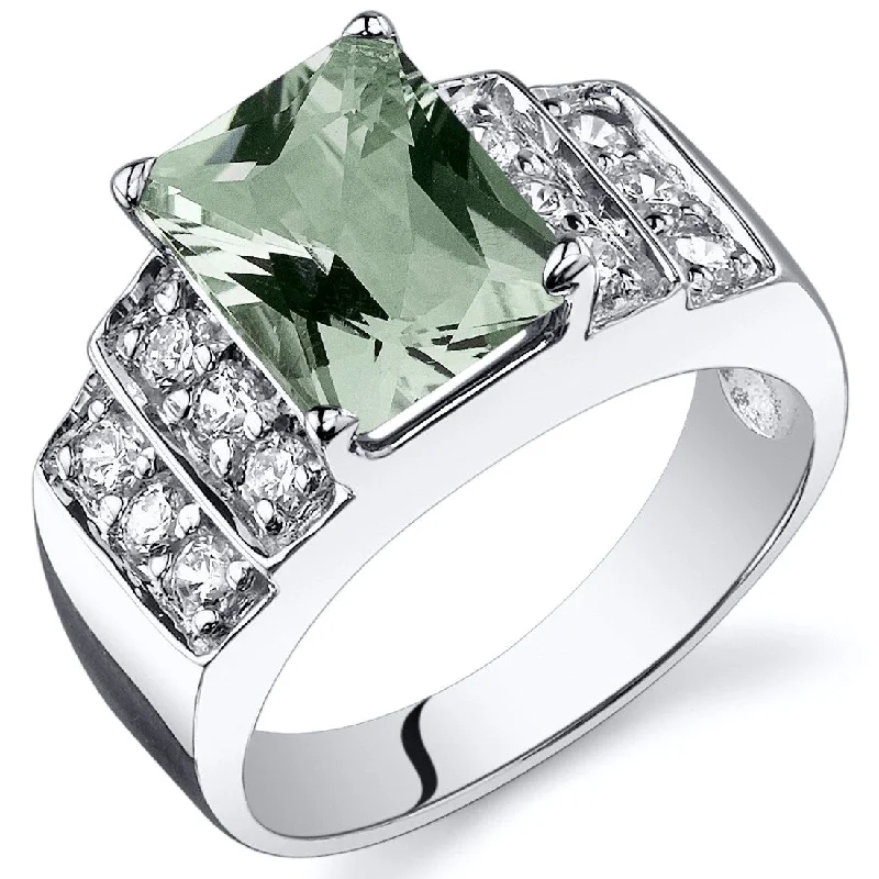 unique rings for women -Sterling Silver 2 ct Green Amethyst Birthstone Ring