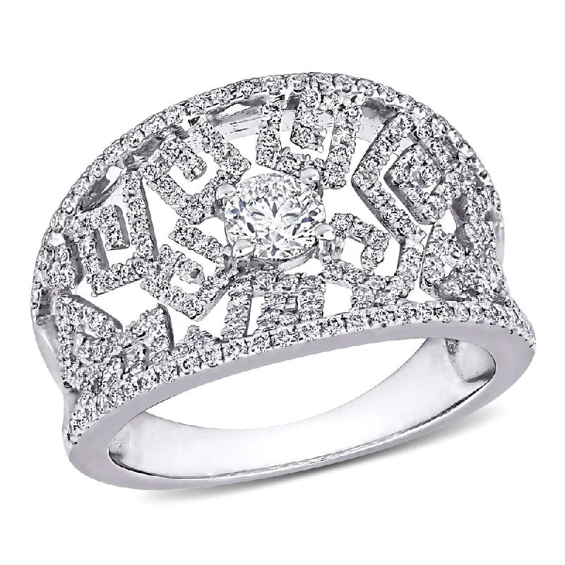 eternity diamond rings for women -Miadora 14k White Gold 1ct TDW Diamond Vintage Openwork Ring