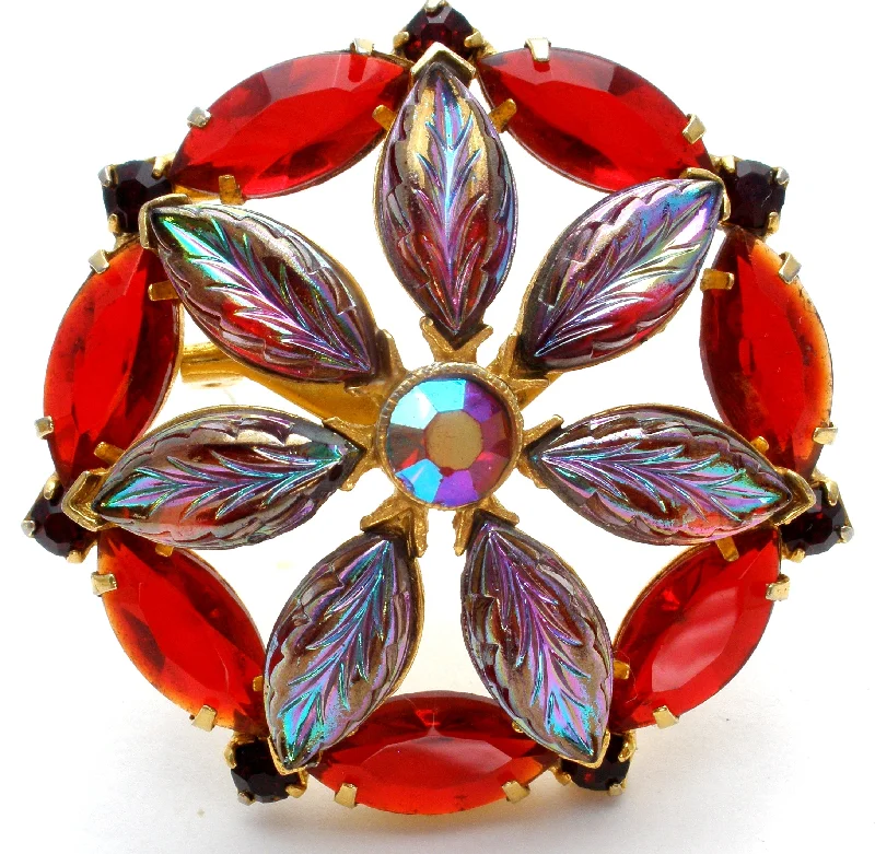 Vintage Red & Purple Rhinestone Brooch Pin