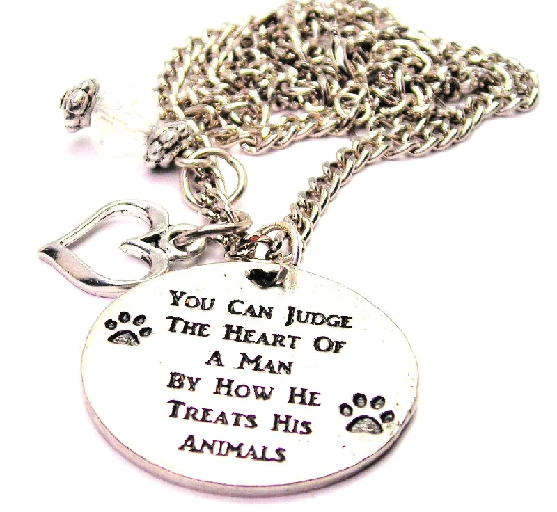 gold plated necklaces for women -You Can Judge The Heart Of A Man By How He Treats His Animals Heart And Crystal Necklace