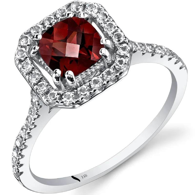 wedding rings with sapphires -14k White Gold 1.38ct Garnet and White Topaz Ring