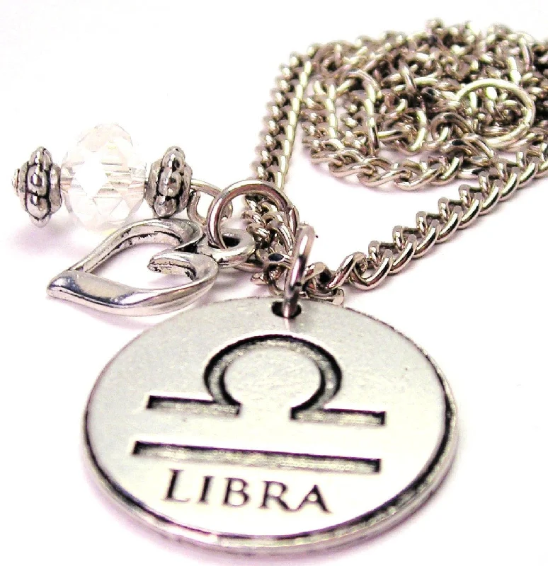 silver bar necklaces for women -Libra Circle Heart And Crystal Necklace