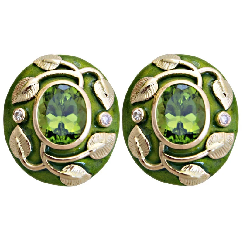 boho earrings for women -Earrings-Peridot and Diamond (Enamel)