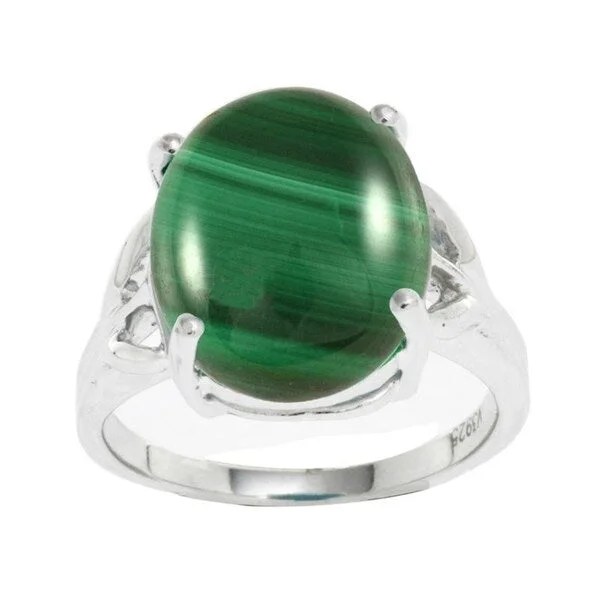 adjustable rings for women -Sterling Silver Malachite Solitaire Ring