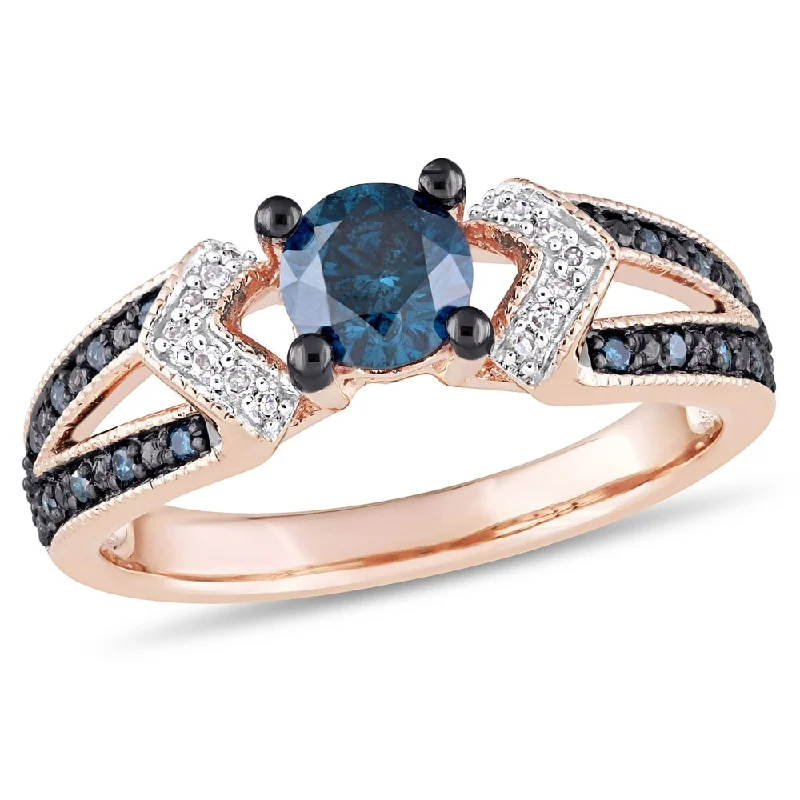 double band rings for women -Miadora 10k Rose Gold with Black Rhodium Blue & White Diamond Split Shank Ring